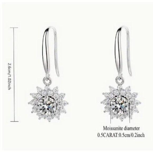 18k White Gold Plated Sterling Silver 0.5 CT Moissanite Sunflower Drop Earring - Picture 5 of 6